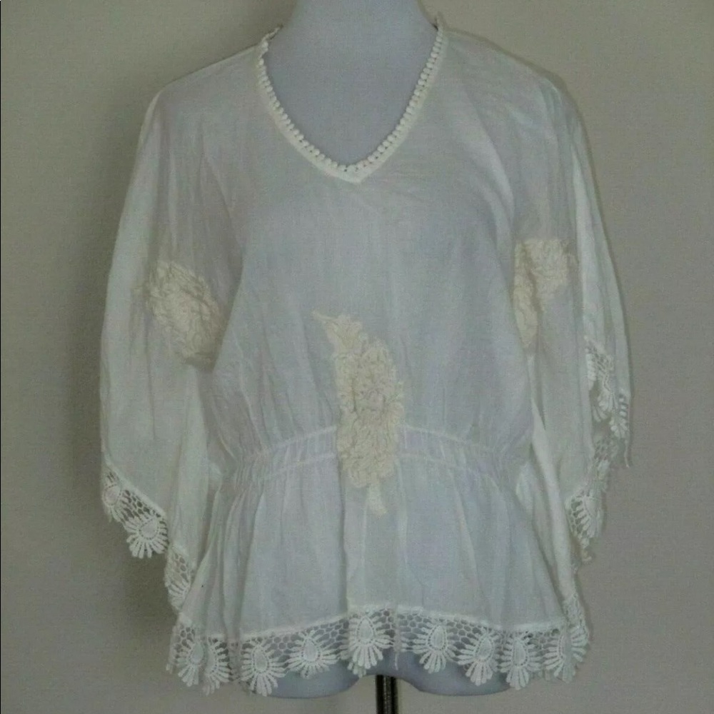 Raga Cream/Ivory Blouse Embroidery Boho Oversize